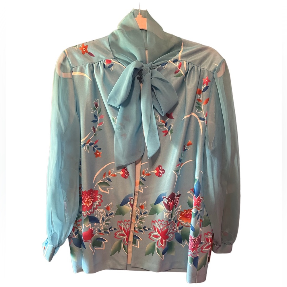 Vintage “Easter” chiffon floral blouse/cover jacket